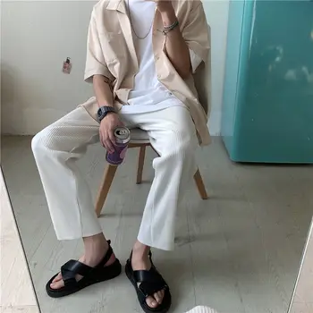 Naguban Naravnost Hlače moška Moda Barva Elastični Pas Priložnostne Hlače Moški Ulične Svoboden Japonski Ledu Svilene Hlače Moški