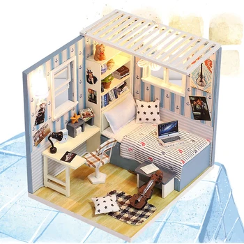 Roombox Lutka Hiša Miniaturni Lutke S Pohištvom Komplet Lesena Hiša Miniaturas Igrače Za Otroke Novo Leto Božična Darila