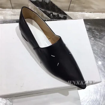 Mehko Pravega usnja nizke pete, čevlji za ženske pointes toe leni loafers vzletno-pristajalne steze oblikovalec priložnostne udobno dame čevlji Mul